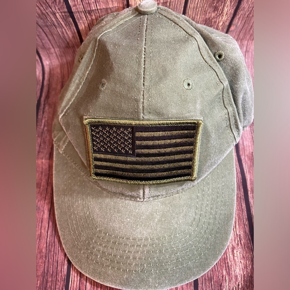 Eagle Crest Distressed Faded Army Green Flag Patch Baseball Cap